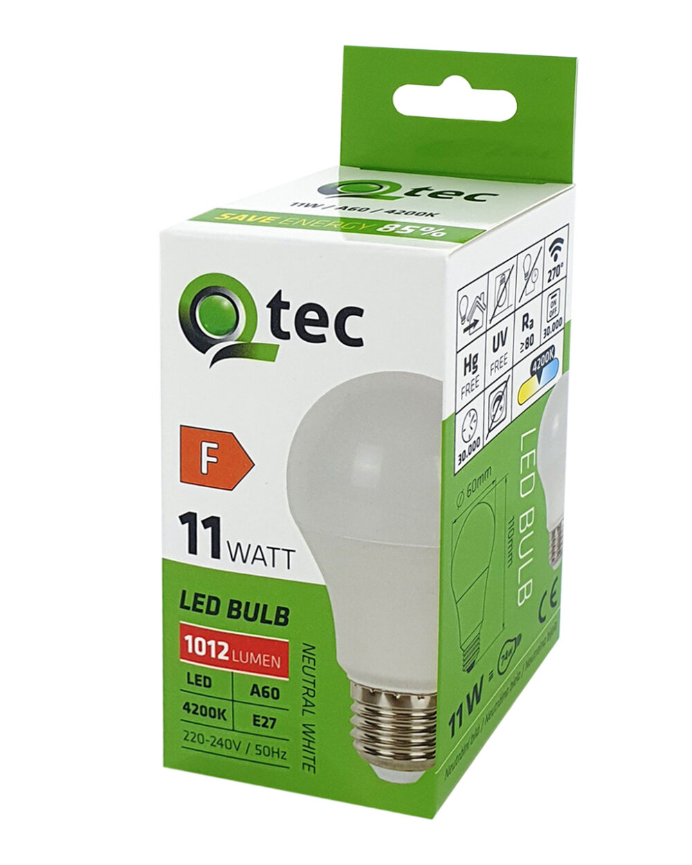 LED žiarovka QTEC 11W E27/4200k A60 N