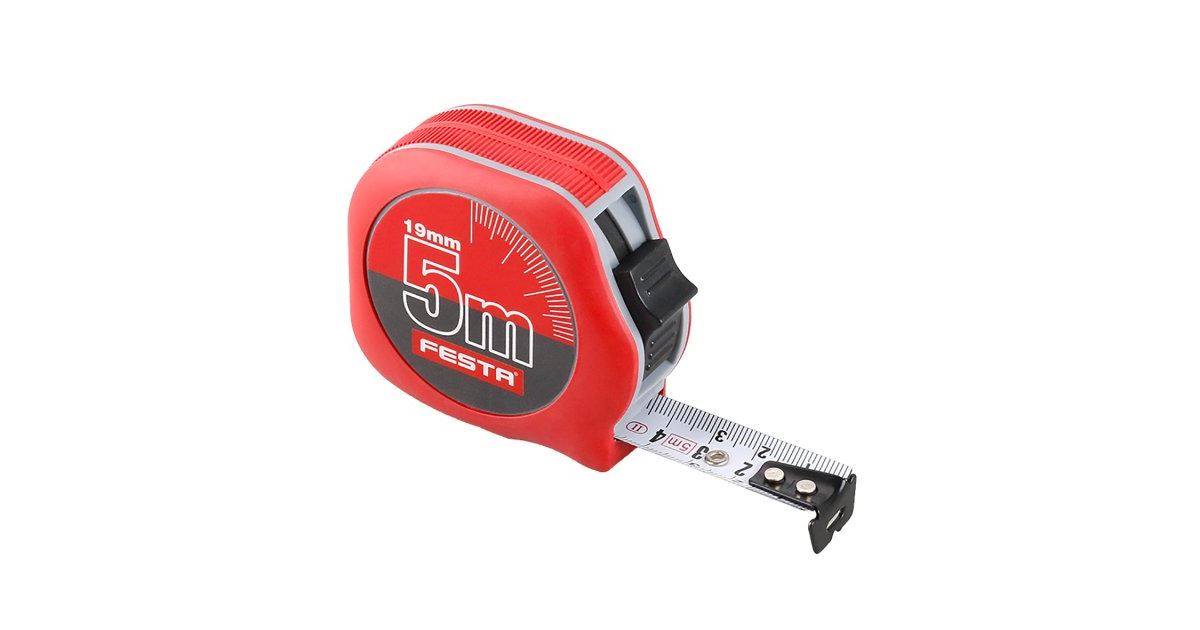 Meter zvinovací 5m x 19mm Festa 11355 Dlhý 5 metrov zvinovací meter s šírkou 19mm od značky Festa, model 11355.